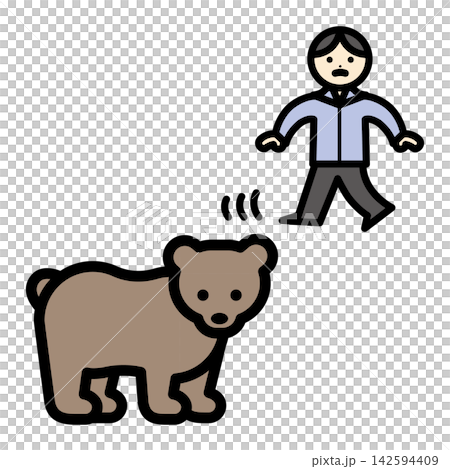 An illustration of a person recoiling in fear of a bear. An illustration of a person recoiling in fear of a bear. 142594409