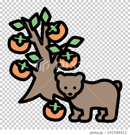 Illustration of a bear approaching a persimmon tree Illustration of a bear approaching a persimmon tree 142594412