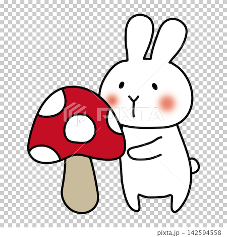 A large mushroom and a white rabbit A large mushroom and a white rabbit 142594558