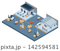 Isometric Smart Warehouse with AGVs, AMRs and Automated Logistics Robots 142594581