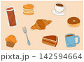 いろいろなパンとコーヒーのイラスト 一筆書き 142594664