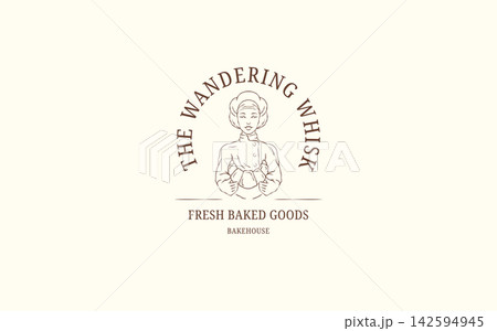 Female Pastry Chef Holding Bread Bakery Logo Vector Template Female Pastry Chef Holding Bread Bakery Logo Vector Template 142594945