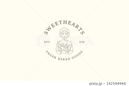 Pastry Chef Holding Tray Of Bread Bakery Logo Vector Template Pastry Chef Holding Tray Of Bread Bakery Logo Vector Template 142594948