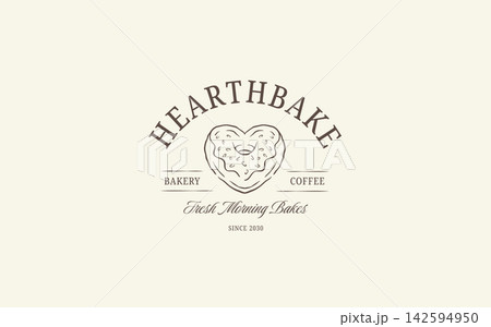 Heart Shaped Seeded Bagel Bakery Coffee Logo Vector Template Heart Shaped Seeded Bagel Bakery Coffee Logo Vector Template 142594950