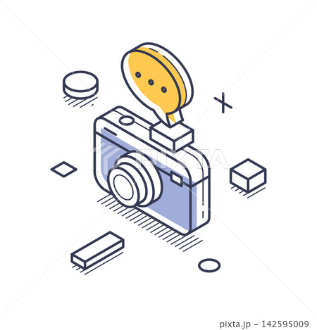 Modern Photo Camera And Speech Bubble For Communication Isometric Vector Illustration 142595009