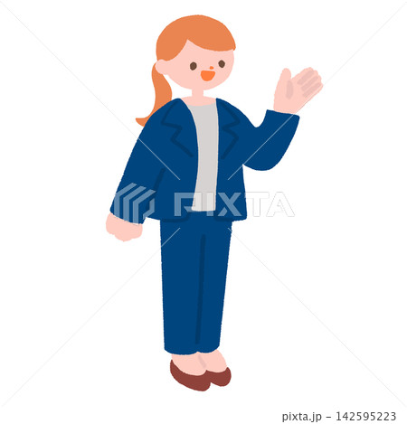 案内するスーツ姿の女性の全身イラスト 案内するスーツ姿の女性の全身イラスト 142595223