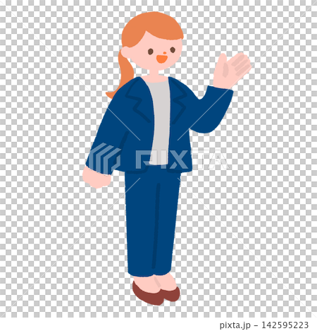 案内するスーツ姿の女性の全身イラスト 案内するスーツ姿の女性の全身イラスト 142595223