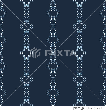 A seamless pattern of blue bows and ribbons. A hand drawn watercolor illustration. Against a dark background. Ideal for textiles, tablecloths and curtains, wrapping paper, wallpaper, and much more. A seamless pattern of blue bows and ribbons. A hand drawn watercolor illustration. Against a dark background. Ideal for textiles, tablecloths and curtains, wrapping paper, wallpaper, and much more. 142595306