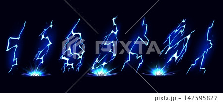 Cartoon lightning bolt effect with energy strikes 142595827