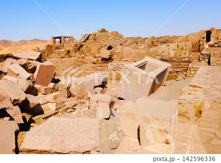 Megalithic buildings, artifacts, stone products of ancient civilization. 142596336