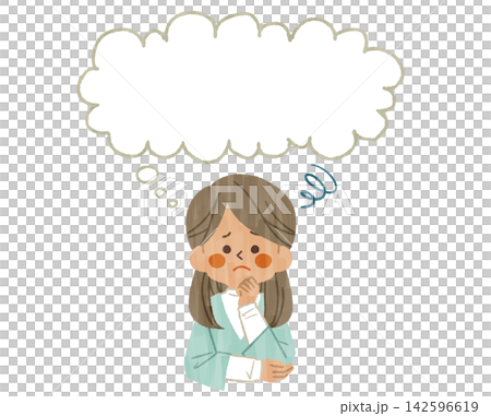 一個表情憂慮的女人,旁邊有個對話框-Gash 一個表情憂慮的女人,旁邊有個對話框-Gash 142596619