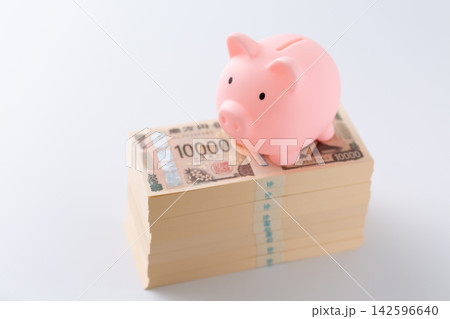 800万円の札束とピンクの豚の貯金箱 800万円の札束とピンクの豚の貯金箱 142596640