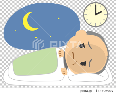 An illustration depicting an elderly person suffering from insomnia. An illustration depicting an elderly person suffering from insomnia. 142596905