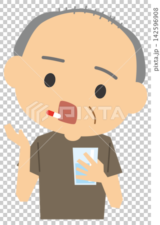 一幅描繪老人服藥的插圖。 一幅描繪老人服藥的插圖。 142596908
