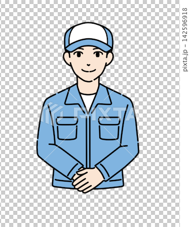Illustration of a young man in a hat and work clothes bowing (1) Illustration of a young man in a hat and work clothes bowing (1) 142596918