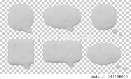 粘土でできた様々な形の吹き出しの3DCG素材。シンプルなフレームのセット 粘土でできた様々な形の吹き出しの3DCG素材。シンプルなフレームのセット 142596969