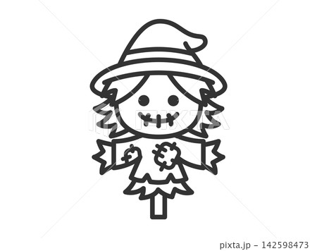 ハロウィンのカカシのアイコン（線画）のイラスト 142598473