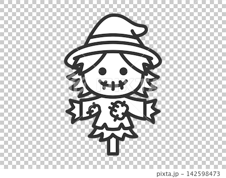 ハロウィンのカカシのアイコン（線画）のイラスト 142598473
