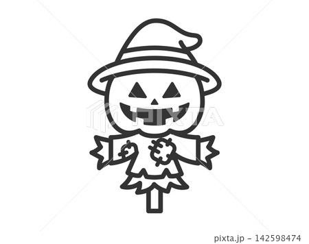 ハロウィンのカボチャのカカシのアイコン(線画)のイラスト ハロウィンのカボチャのカカシのアイコン(線画)のイラスト 142598474