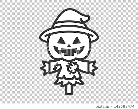 Halloween pumpkin scarecrow icon (line drawing) illustration 142598474