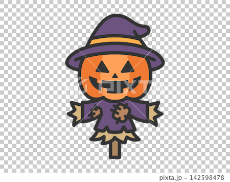 ハロウィンのカボチャのカカシのアイコン(線画カラー)のイラスト ハロウィンのカボチャのカカシのアイコン(線画カラー)のイラスト 142598478