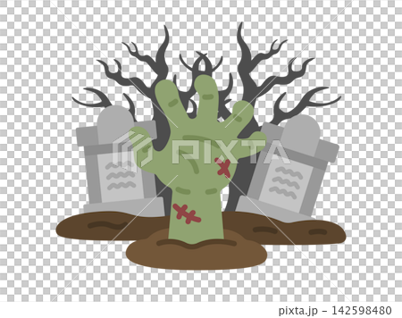 墓場の地面から出る、ゾンビの手のアイコンのイラスト 142598480