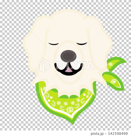 一幅金毛犬戴著頭巾的插圖。 一幅金毛犬戴著頭巾的插圖。 142598499