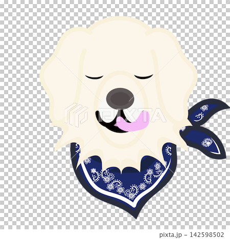 Illustration of a golden retriever's face wearing a bandana. Illustration of a golden retriever's face wearing a bandana. 142598502