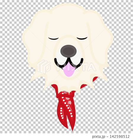 Illustration of a golden retriever's face wearing a bandana. Illustration of a golden retriever's face wearing a bandana. 142598512