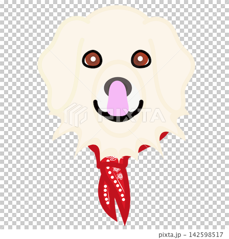 Illustration of a golden retriever's face wearing a bandana. Illustration of a golden retriever's face wearing a bandana. 142598517
