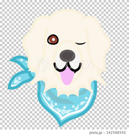 Illustration of a golden retriever's face wearing a bandana. Illustration of a golden retriever's face wearing a bandana. 142598543