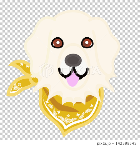 Illustration of a golden retriever's face wearing a bandana. Illustration of a golden retriever's face wearing a bandana. 142598545