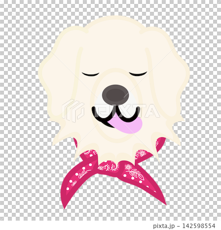 Illustration of a golden retriever's face wearing a bandana. Illustration of a golden retriever's face wearing a bandana. 142598554