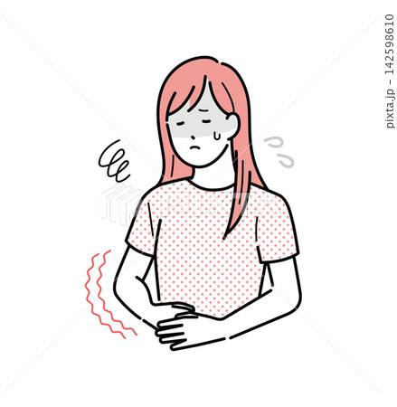 イラスト素材:お腹を押さえてつらそうな女性 イラスト素材:お腹を押さえてつらそうな女性 142598610