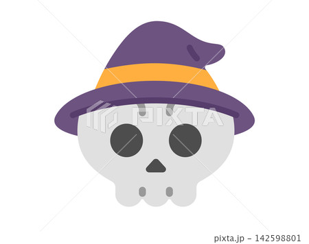 ハロウィンの帽子をかぶった、ドクロのアイコンのイラスト 142598801