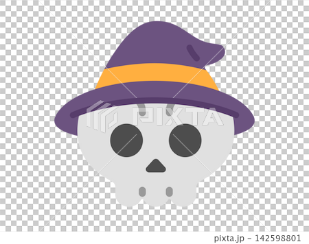 ハロウィンの帽子をかぶった、ドクロのアイコンのイラスト 142598801