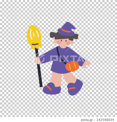 Illustration of a child witch in a Halloween costume 142598834