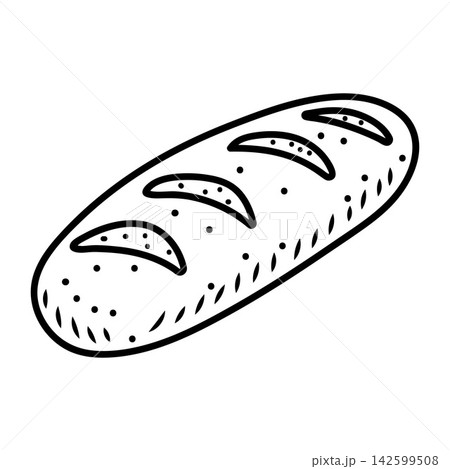 Hand-drawn vector illustration of a fresh loaf of bread. Simple black line art icon isolated on a white background 142599508