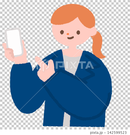 身穿西裝、手持智慧型手機的女性的插圖 身穿西裝、手持智慧型手機的女性的插圖 142599523