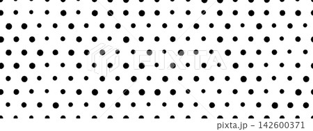 Black polka dot seamless pattern. Hand drawn confetti dots repeated in irregular rows. 142600371