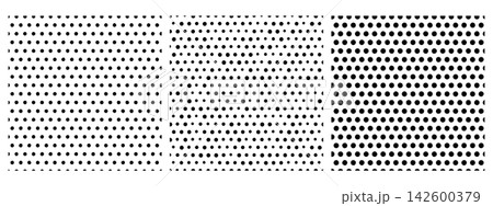 Black polka dot seamless patterns. Hand drawn dots in grid rows. Simple sketch style confetti texture for wrapping paper and party design. Black polka dot seamless patterns. Hand drawn dots in grid rows. Simple sketch style confetti texture for wrapping paper and party design. 142600379