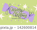 Elegant Merry Christmas lettering on a Christmas Cracker with festive stars and sparks against soft pastel green background. Modern Trendy Christmas Illustration good for greeting cards, banners. 142600814