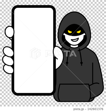 A suspicious person wearing a hood to make their smartphone screen appear larger. A suspicious person wearing a hood to make their smartphone screen appear larger. 142601376