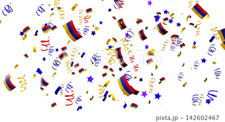 Confetti featuring national flags of Armenia floats in the air against a white background. This scene represents joy during festivities or international celebrations Confetti featuring national flags of Armenia floats in the air against a white background. This scene represents joy during festivities or international celebrations 142602467