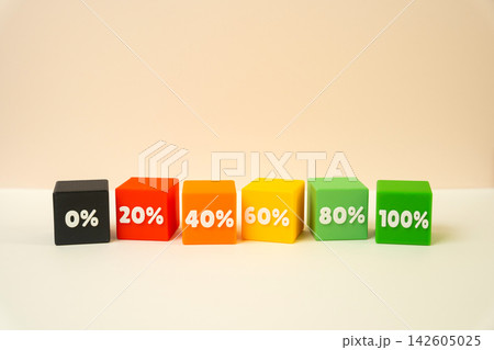 Blocks with readiness and progress percentages from 0 to 100 percent. Project completion, productivity measurement and performance evaluation. Gradual improvement, task management Blocks with readiness and progress percentages from 0 to 100 percent. Project completion, productivity measurement and performance evaluation. Gradual improvement, task management 142605025