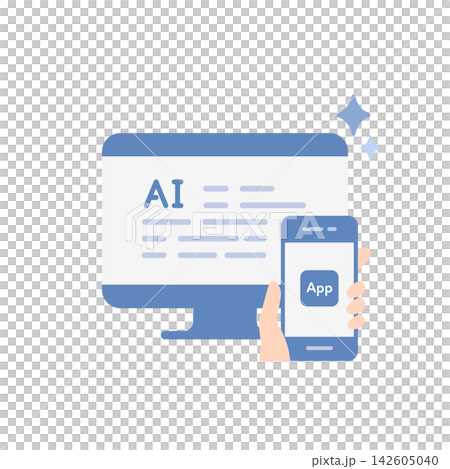 Vector illustration (flat design) demonstrating app development using AI code generation. Vector illustration (flat design) demonstrating app development using AI code generation. 142605040