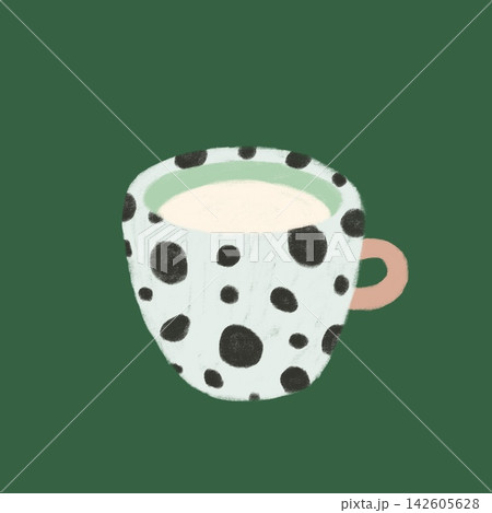 Cozy spotted milk mug illustration dark sage green background farmhouse aesthetic Cozy spotted milk mug illustration dark sage green background farmhouse aesthetic 142605628