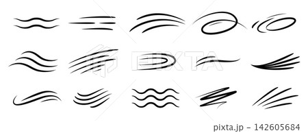 Black arcs, speed lines, waves, curls, traces of movement. Difference action elements for comic, cartoon, flyers design. Elegance luxury vector clipart Black arcs, speed lines, waves, curls, traces of movement. Difference action elements for comic, cartoon, flyers design. Elegance luxury vector clipart 142605684