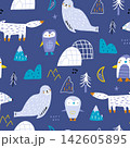 Cute Scandinavian Arctic Animal Winter Night Seamless Pattern. 142605895