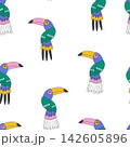 Cute Quirky Hand Drawn Outline Toucan Seamless Pattern. 142605896